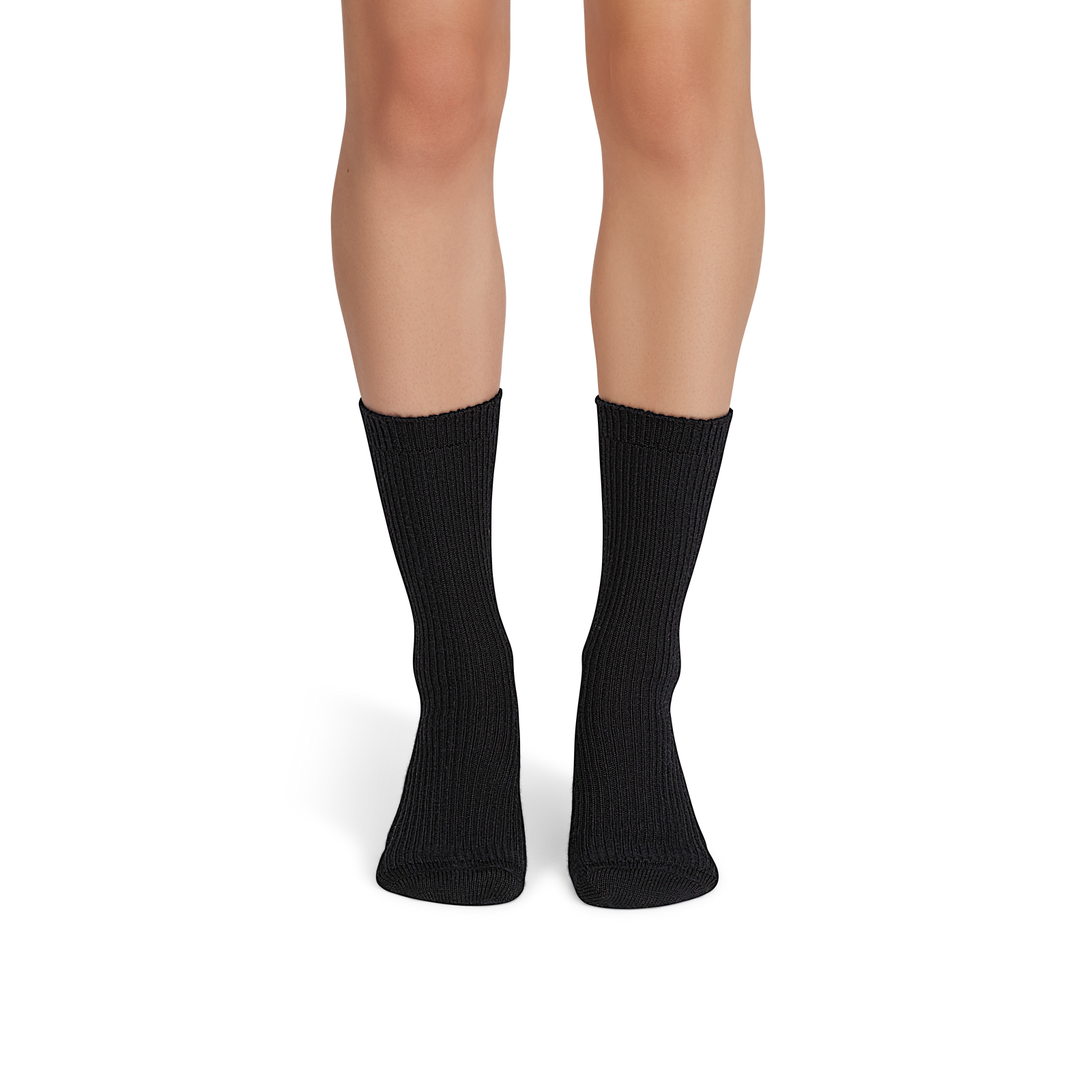 Merino Cashmere Blend Classic Rib Calf Socks - black WO1 [10029]