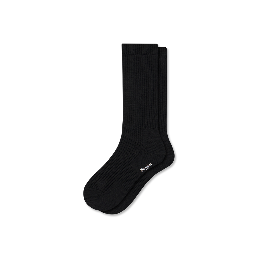 Men's Merino Cashmere Blend Fine Rib Calf Socks - Everyday School Comfort