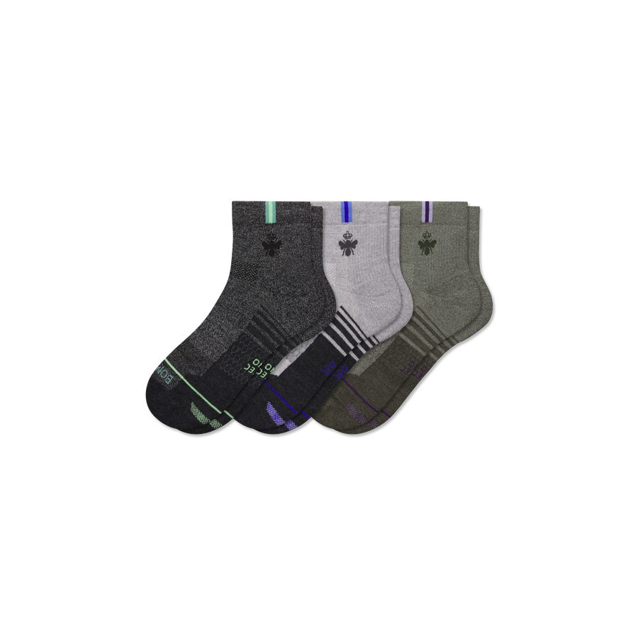 Men's Merino Wool Blend Run Quarter Sock 3-Pack - Active Lounge Move