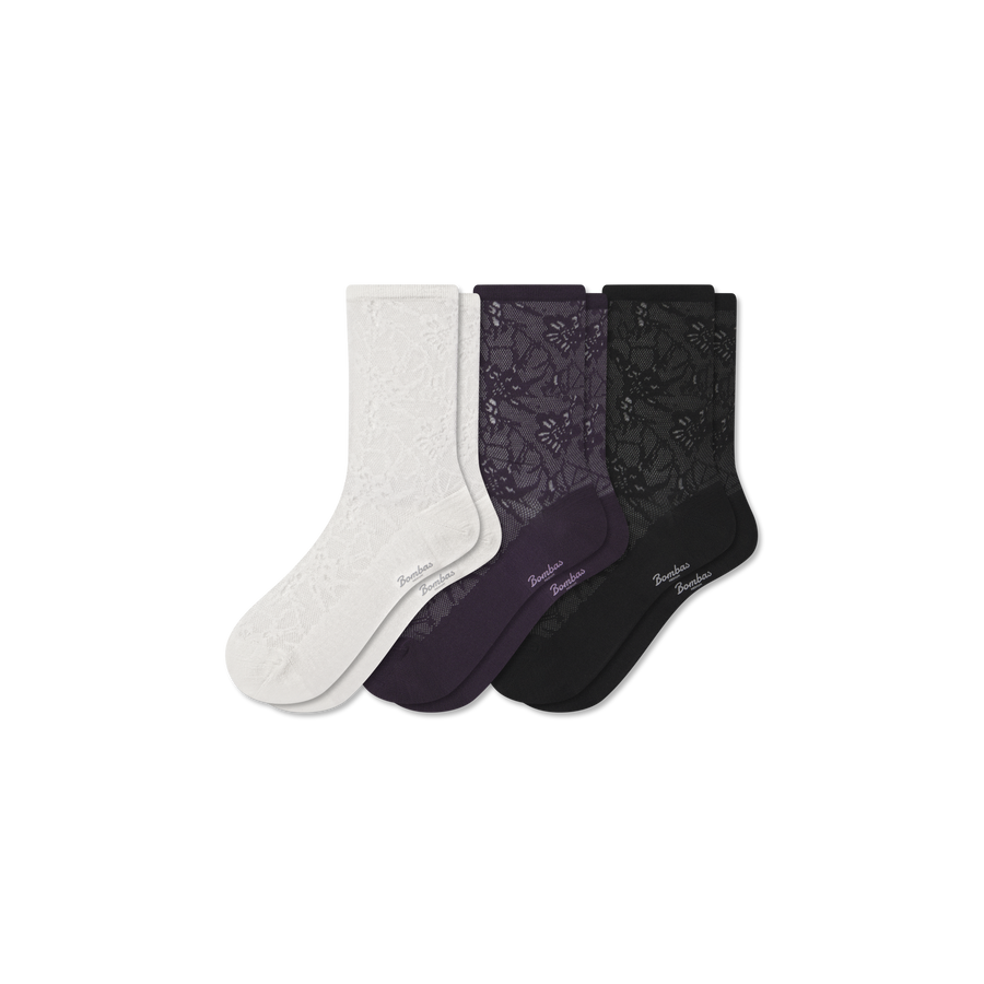 Women’s Floral Lace Half Calf Sock 3-Pack - Cushion No Show Comfort