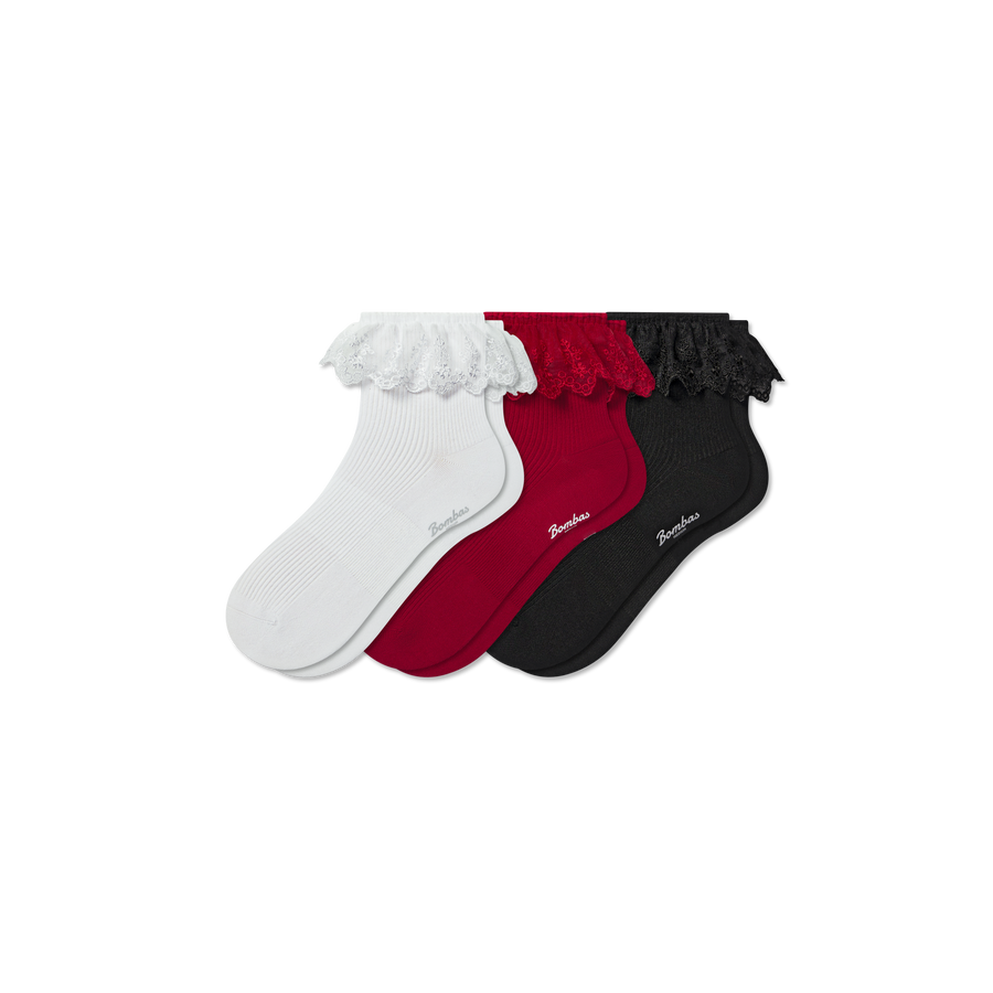 Women’s Ruffle Lace Quarter Sock 3-Pack - Outdoor Shift Rotation