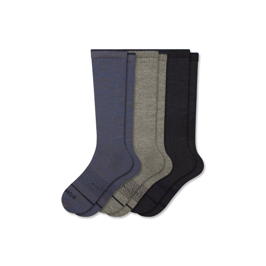 Men's Merino Wool Blend Everyday Compression Knee High Socks 3-Pack (15-20mmHg) - Court Ready