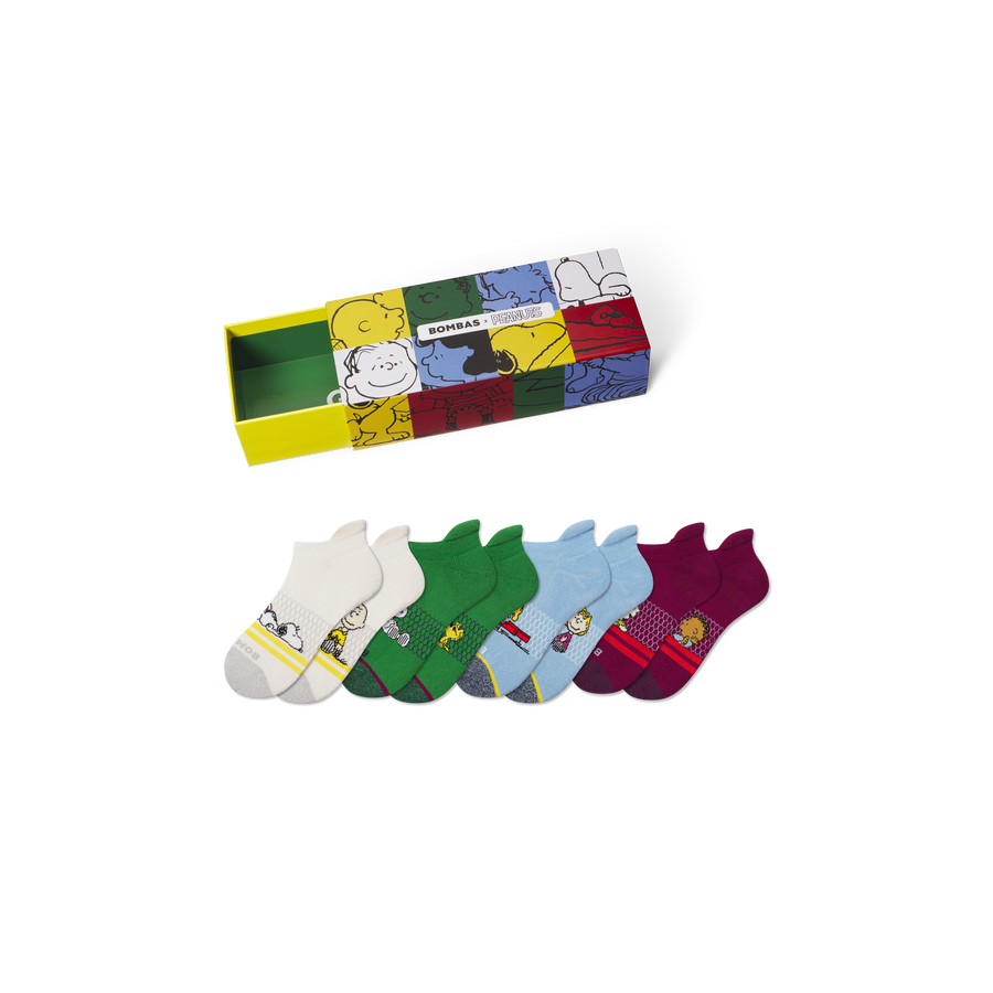Peanuts x Bombas: Youth Ankle Sock 4-Pack Gift Box - Gift Hike Storage