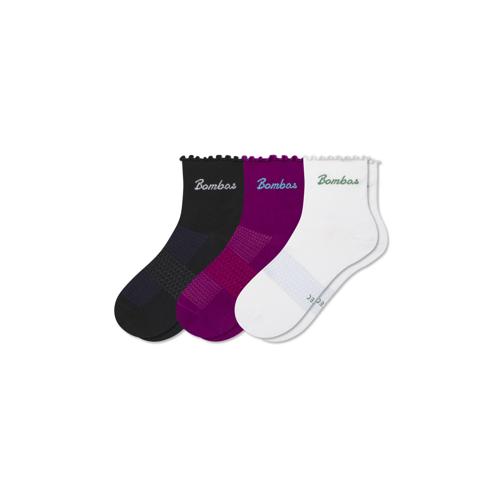 Women's Ruffle Athletic Quarter Sock 3-Pack - vivid magenta mix L [10316]