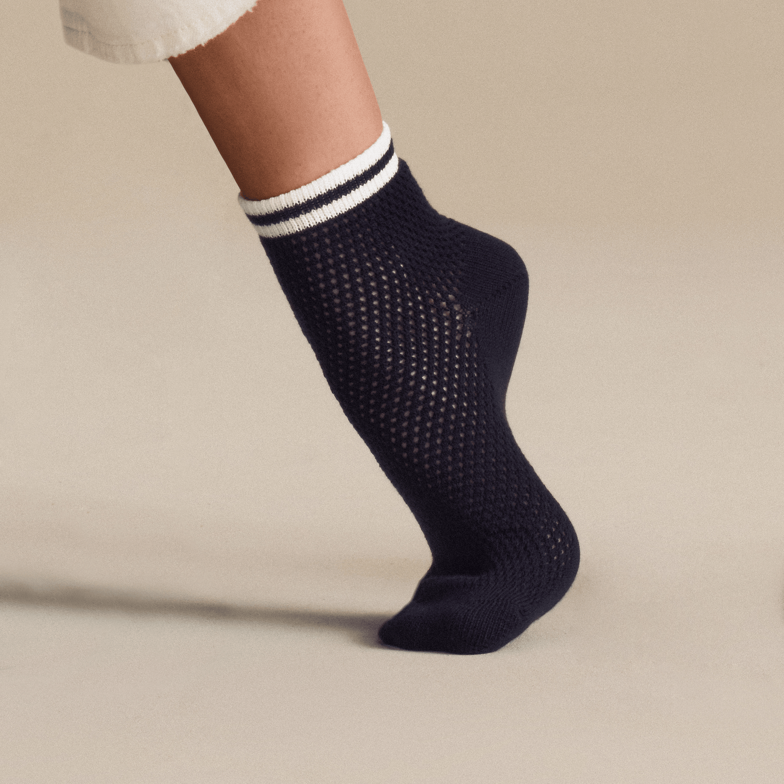 Open Knit Quarter Socks - Navy [LIFESTYLE] [10427]