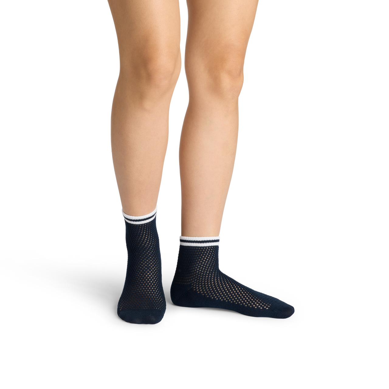 Open Knit Quarter Socks - Navy WO1 [10427]