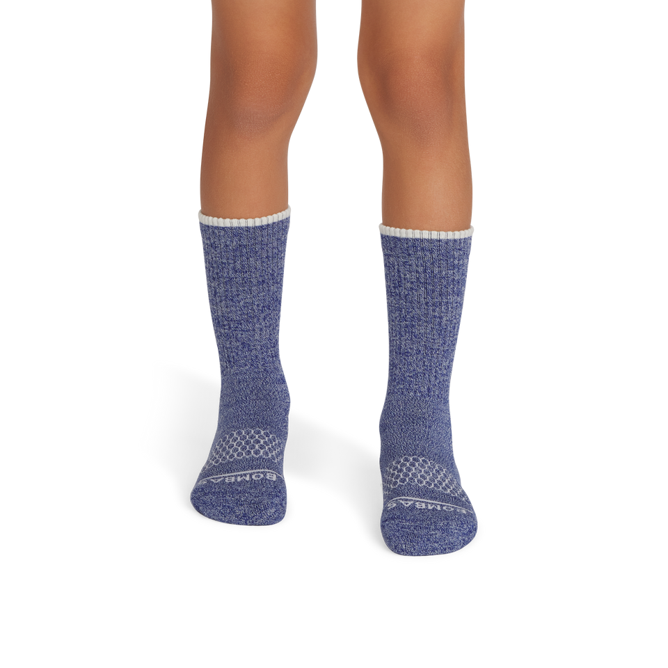 Merino Wool Blend Calf Socks - glacier blue soft white YO1 [10632]