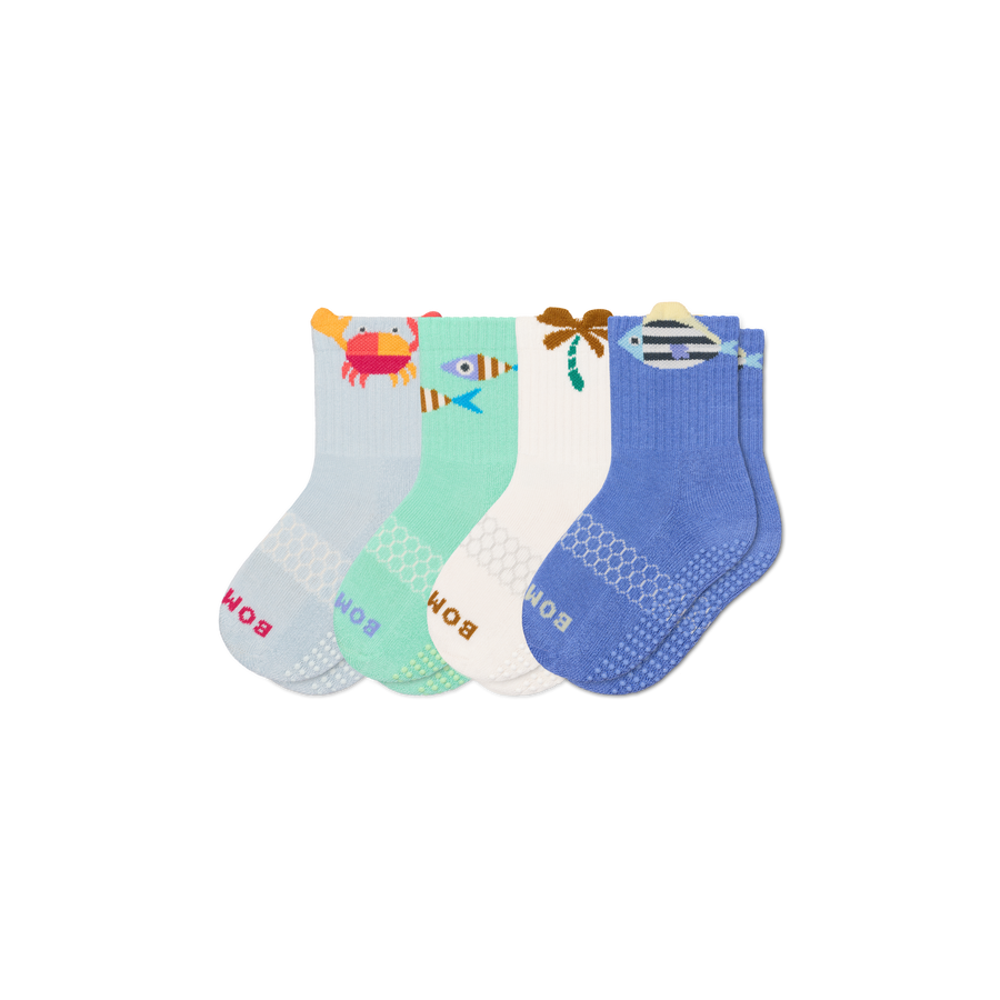Junior Seaside Gripper Calf Sock 4-Pack - Run Studio Wear