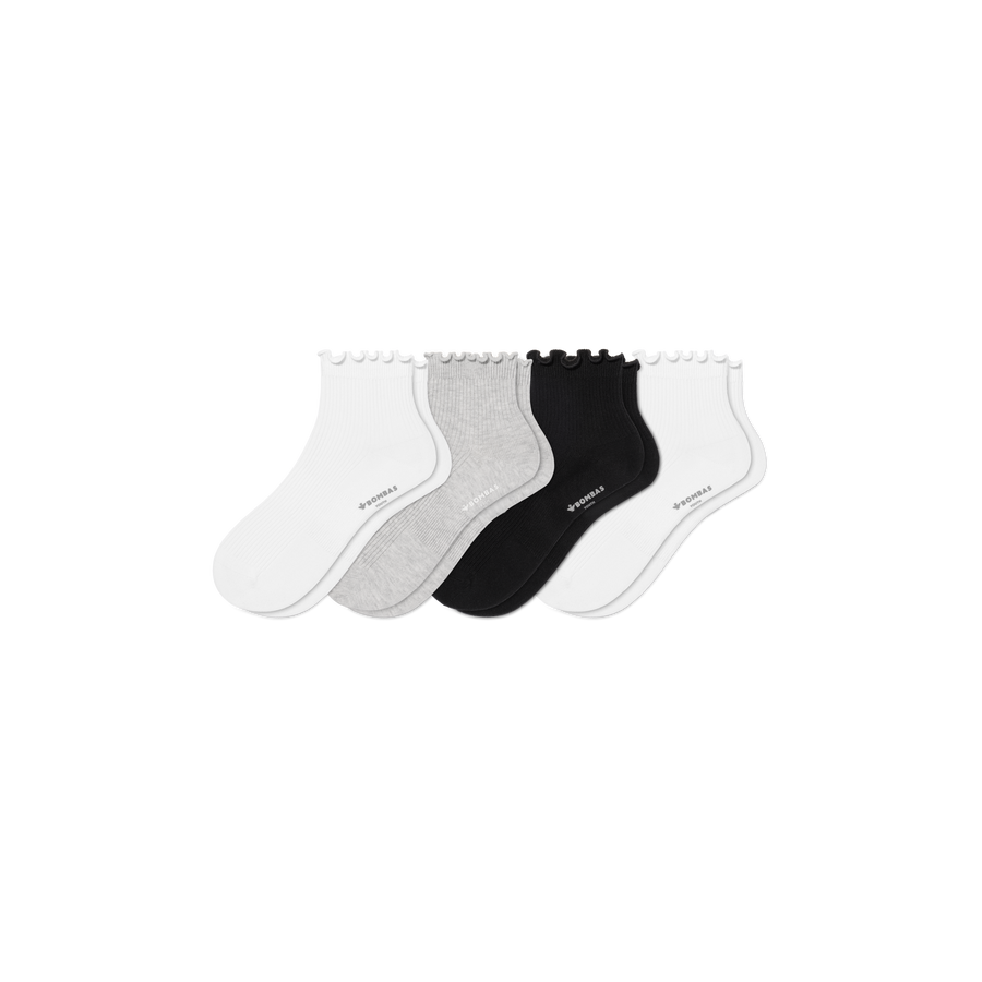 Youth Ruffle Rib Quarter Sock 4-Pack - Steady Travel Step