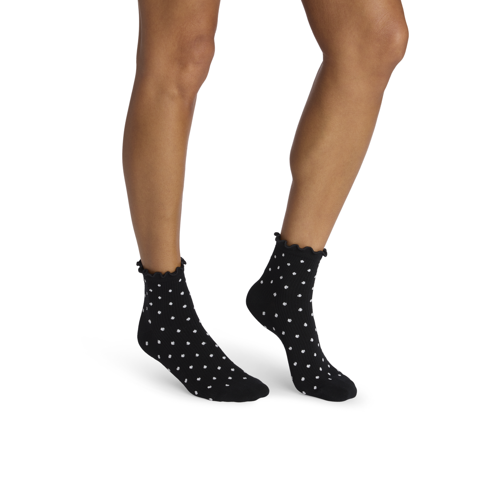 Ruffle Rib Quarter Socks - Black Polka Dot WO1 [11328]