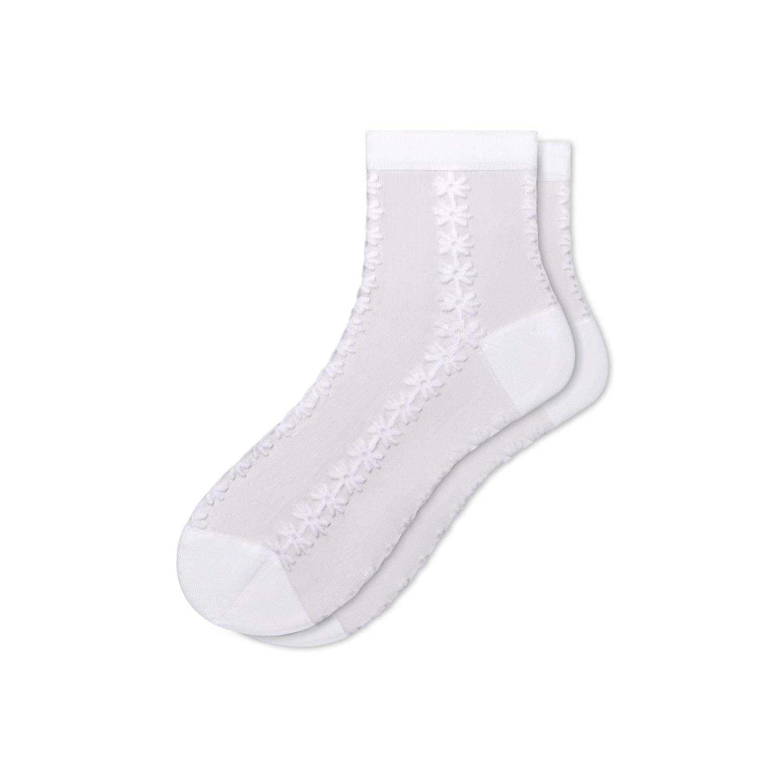 Sheer Quarter Socks - White Floral L [11329]