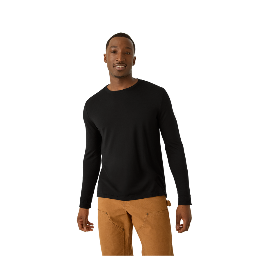 Men's Merino Wool Blend Crew Neck Long Sleeve T-Shirt - Training Gym Hold
