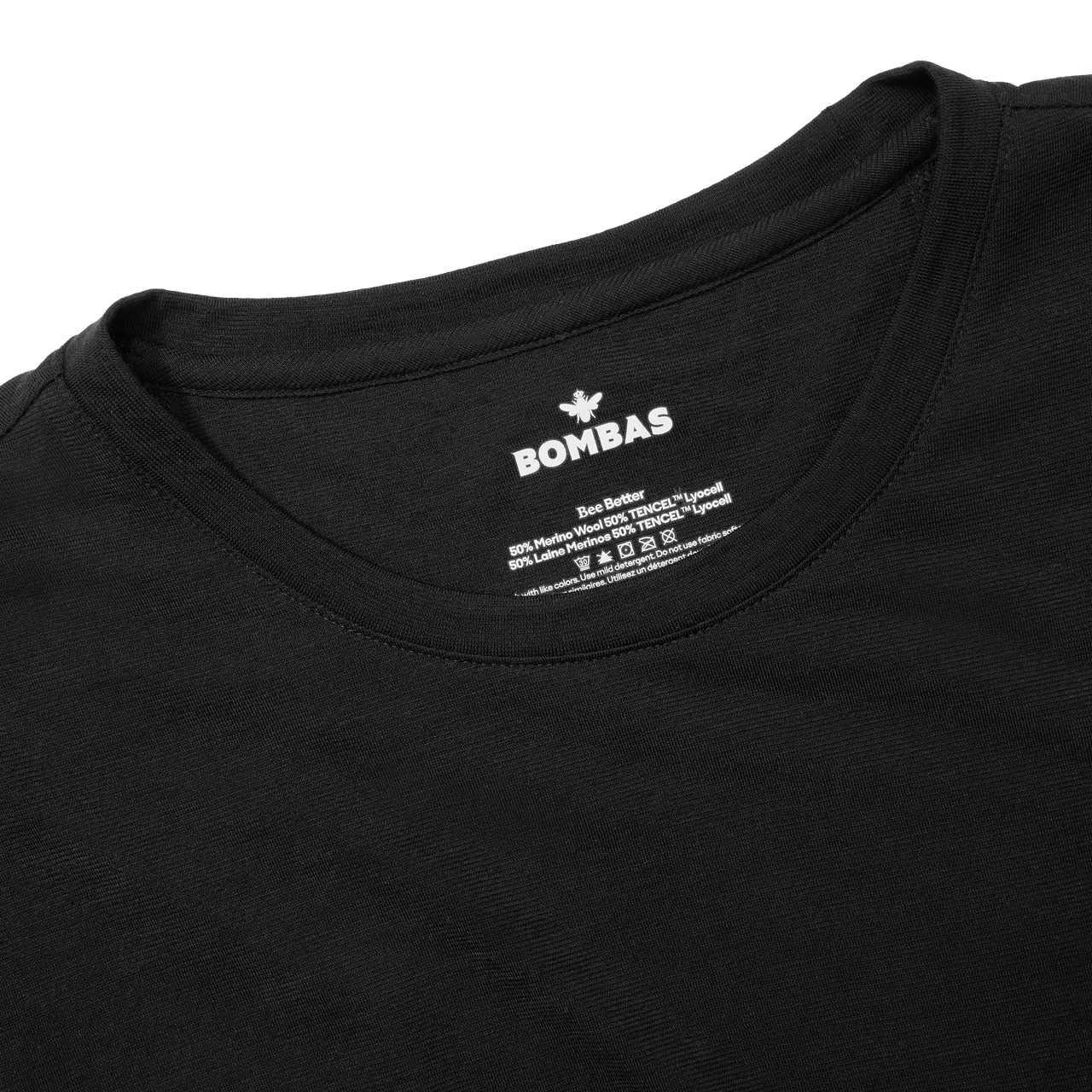 Men's Merino Wool Blend Crew Neck Long Sleeve T-Shirt - Black Detail [7052]