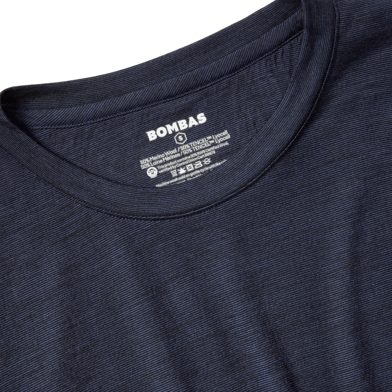 Women's Merino Wool Blend Crew Neck Long Sleeve T-Shirt Navy Detail