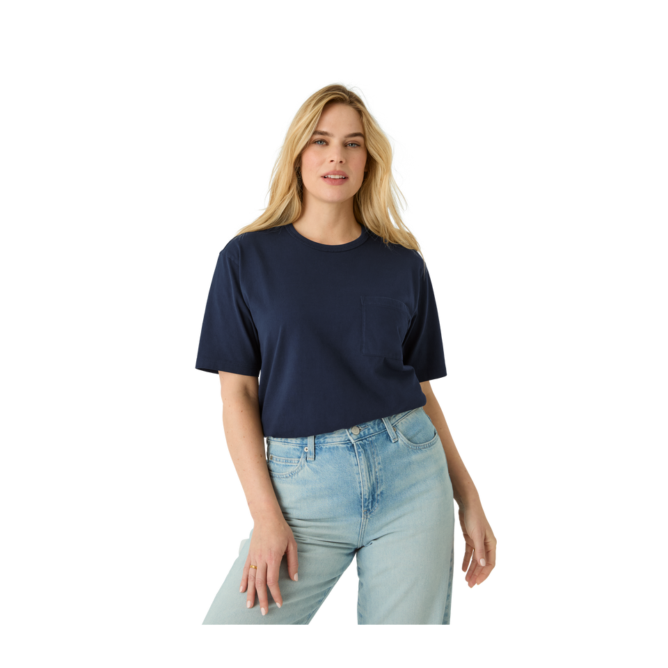 Premium Weight Pocket Crew Neck T-Shirt - Midnight Navy WO1 [7248]