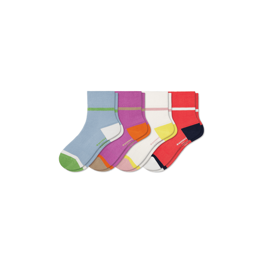 Youth Lightweight Ribbed Quarter Sock 4-Pack - Fresh Court Move