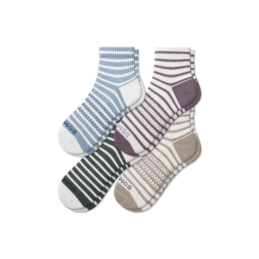 Women's Coastal Stripe Quarter Sock 4-Pack - Comfort No Show Support