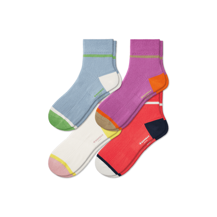 Lightweight Ribbed Quarter Socks - plum ocean mix