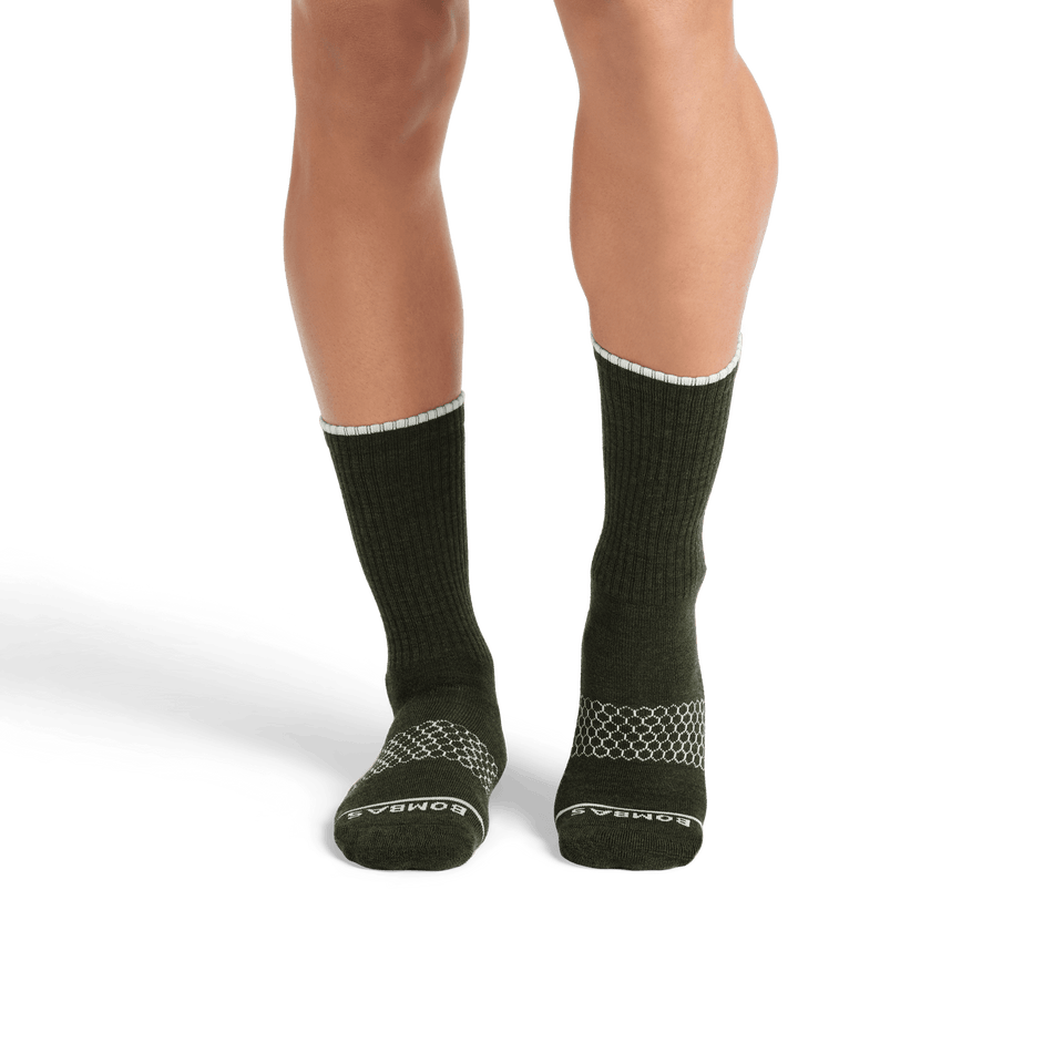 Merino Wool Blend Calf Socks - Dark Moss Heather MO1 [7799]