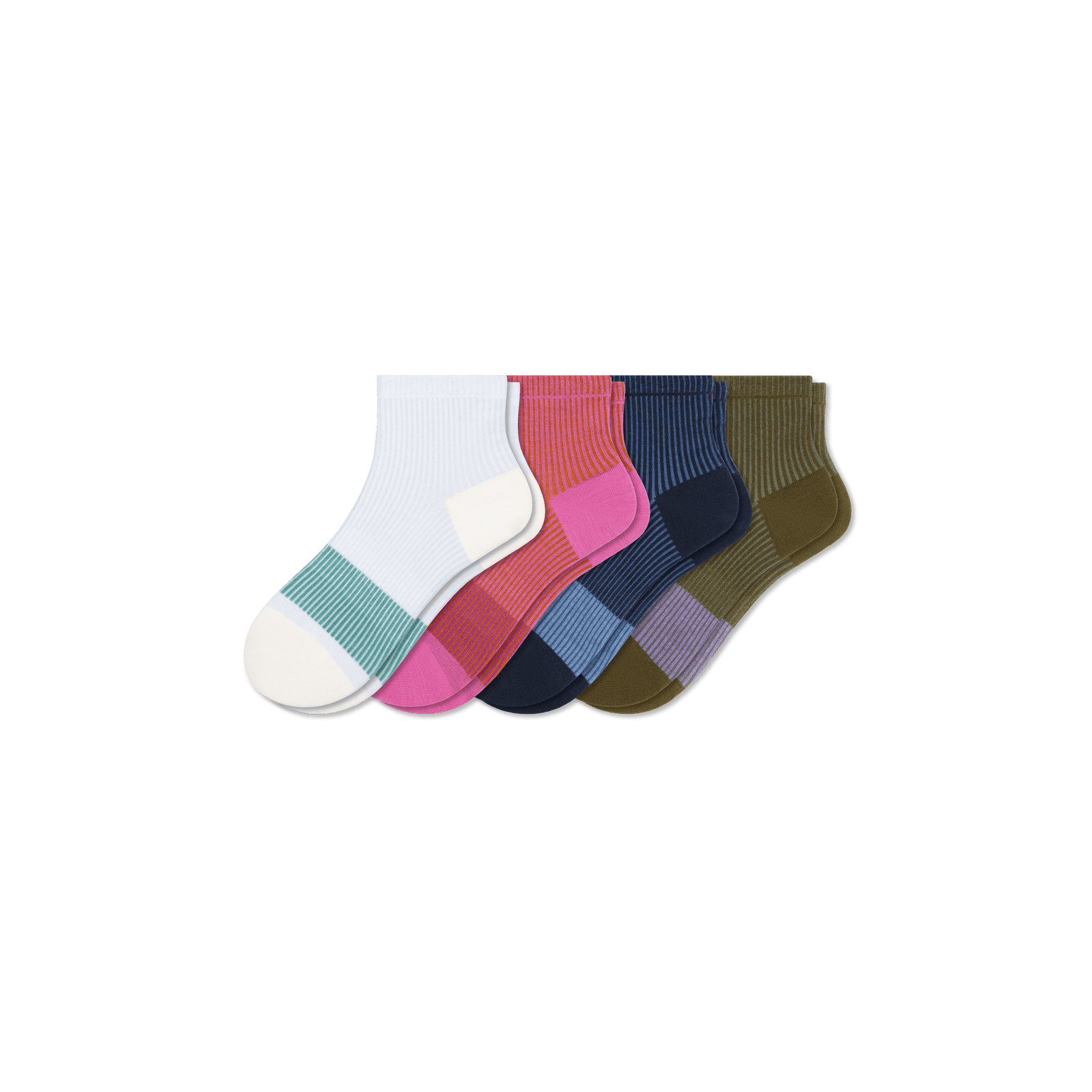 Youth Lightweight Stripe Quarter Sock 4-Pack - bold pink olive mix
