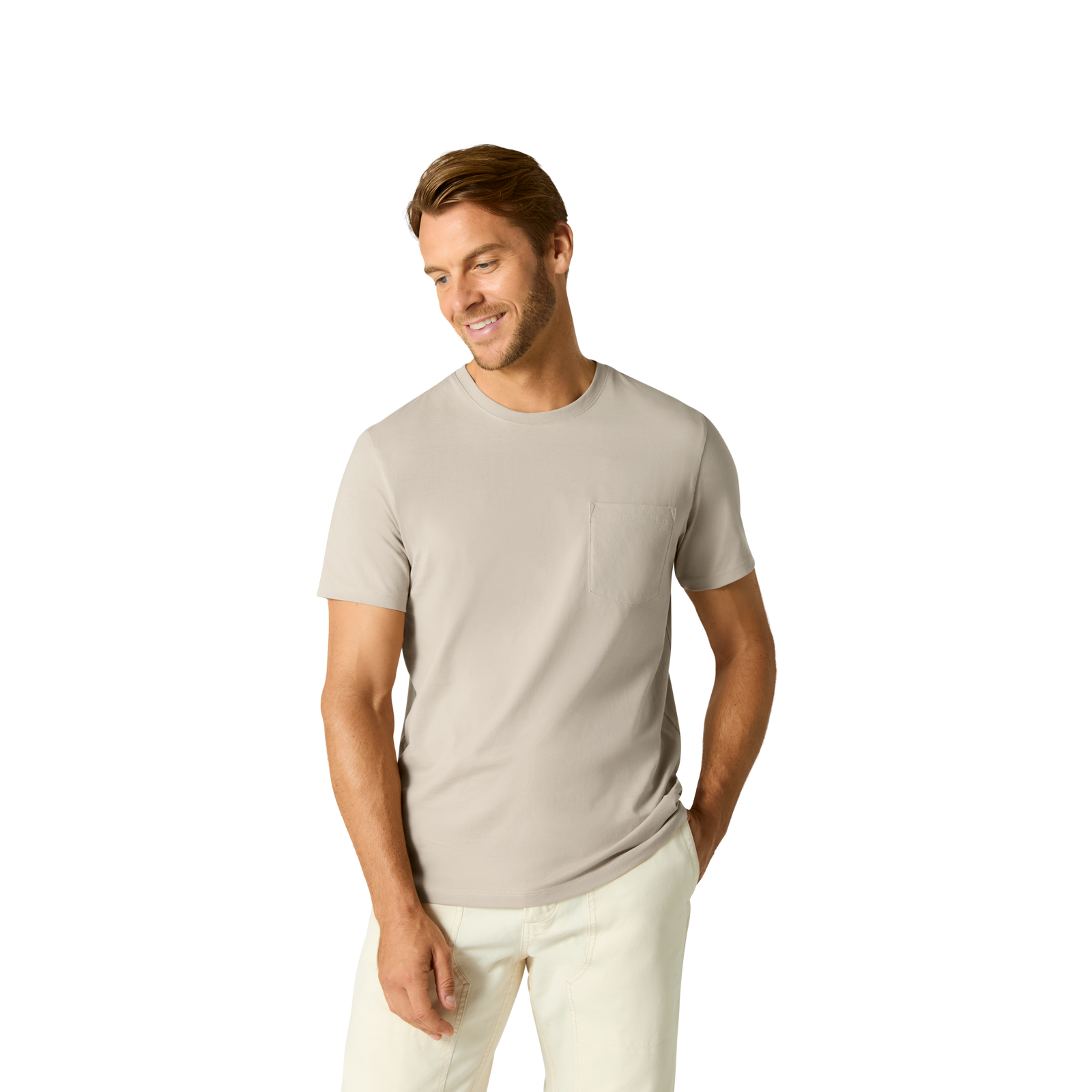 Pima Cotton Pocket Crew Neck T-Shirt - Natural Taupe MO1 [8527]