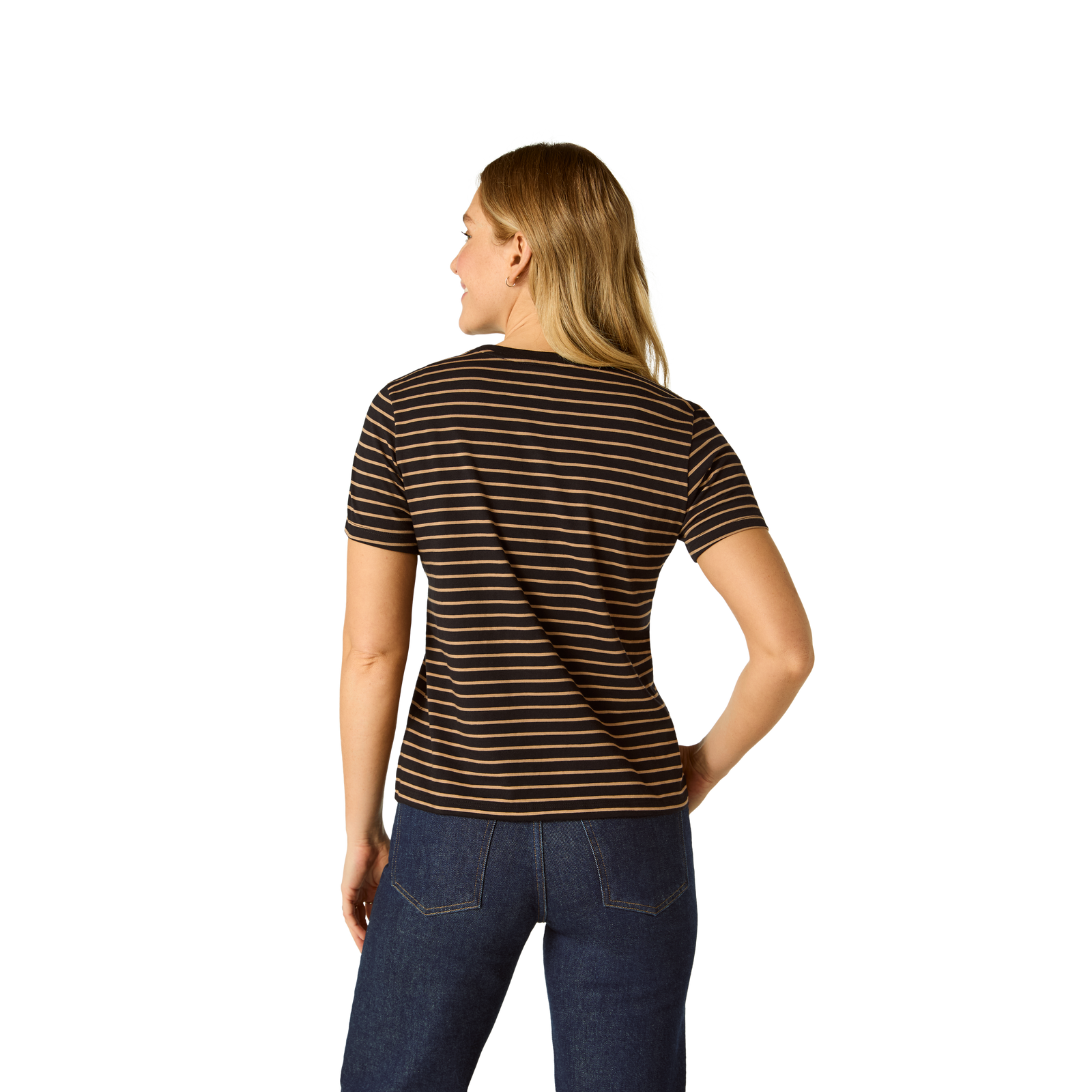 Women's Classic Fit Pima Cotton Crew Neck T-Shirt - Black Stripe WO2 [8530]