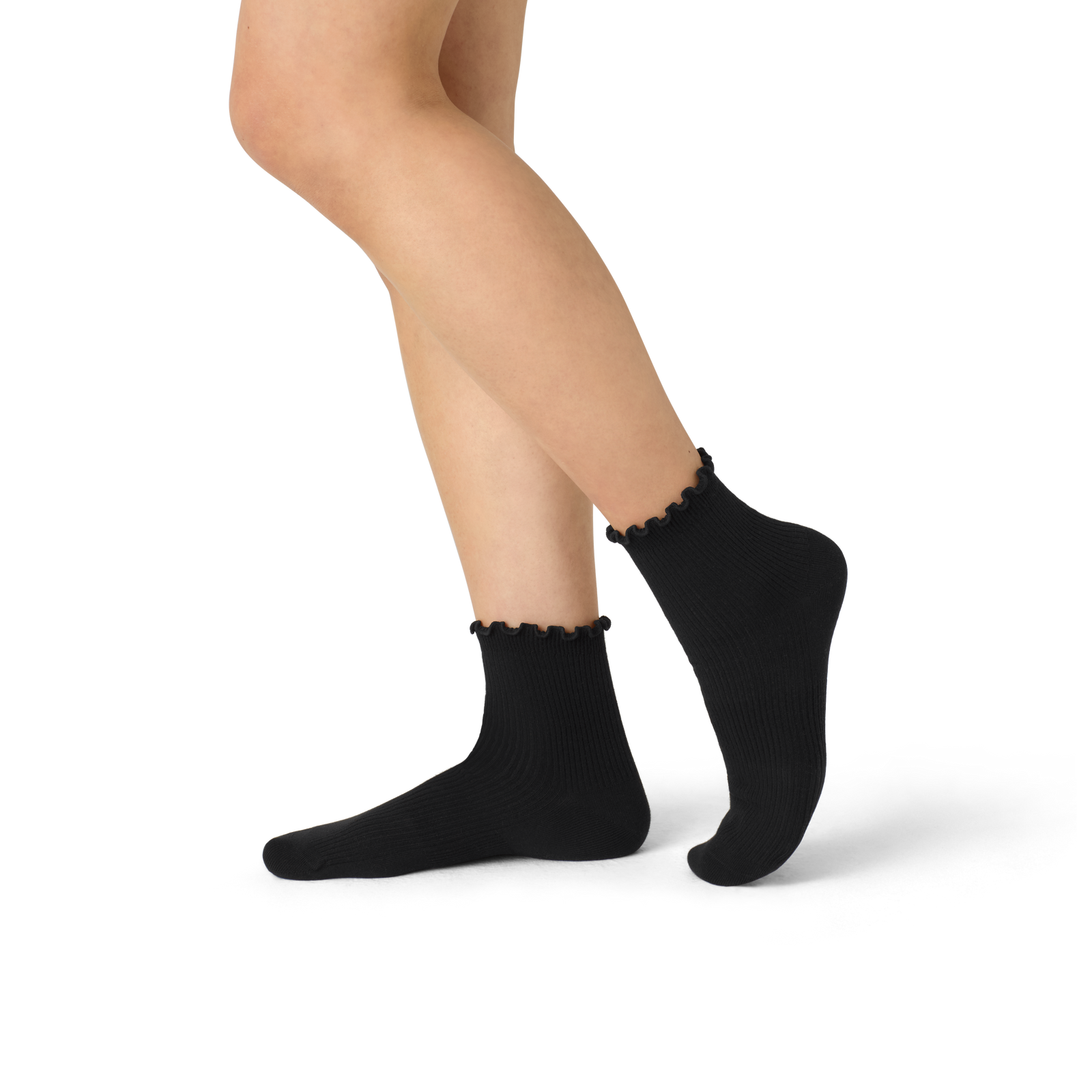 Frilly Rib Quarter Socks - Black WO2 [8562]