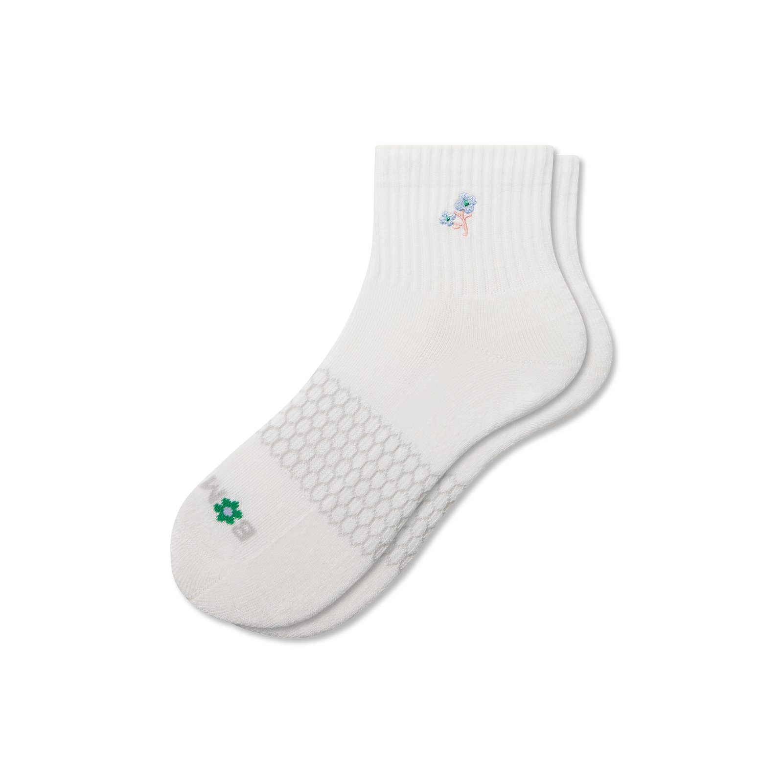 Women's Garden Party Quarter Socks - Soft White Floral L [8637]