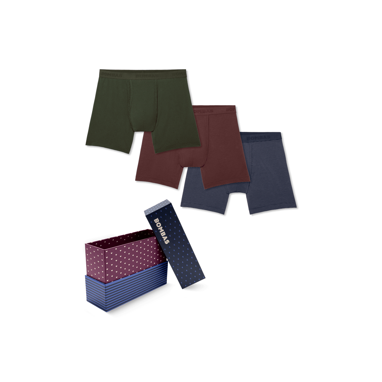 Men's Cotton Modal Blend Boxer Brief 3-Pack Gift Box - Holiday Mix L [8716]