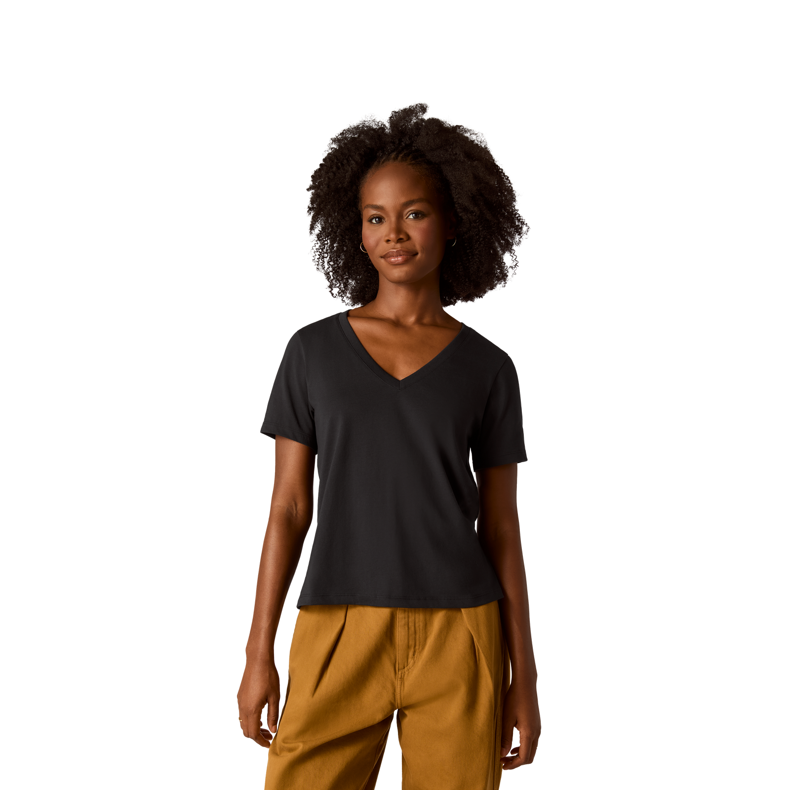 Pima Cotton V-Neck T-Shirt - Black WO1 [8738]