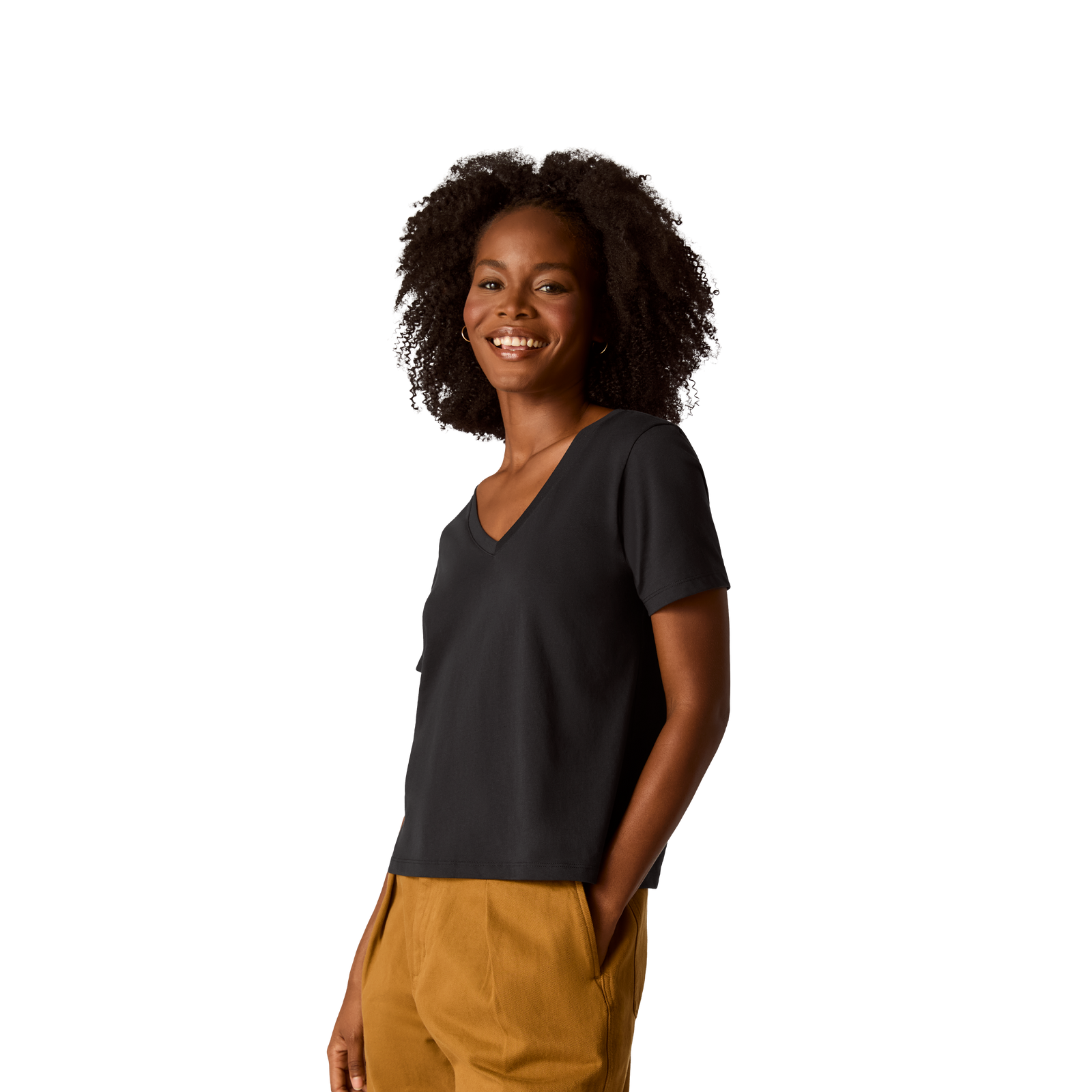 Pima Cotton V-Neck T-Shirt - Black WO2 [8738]