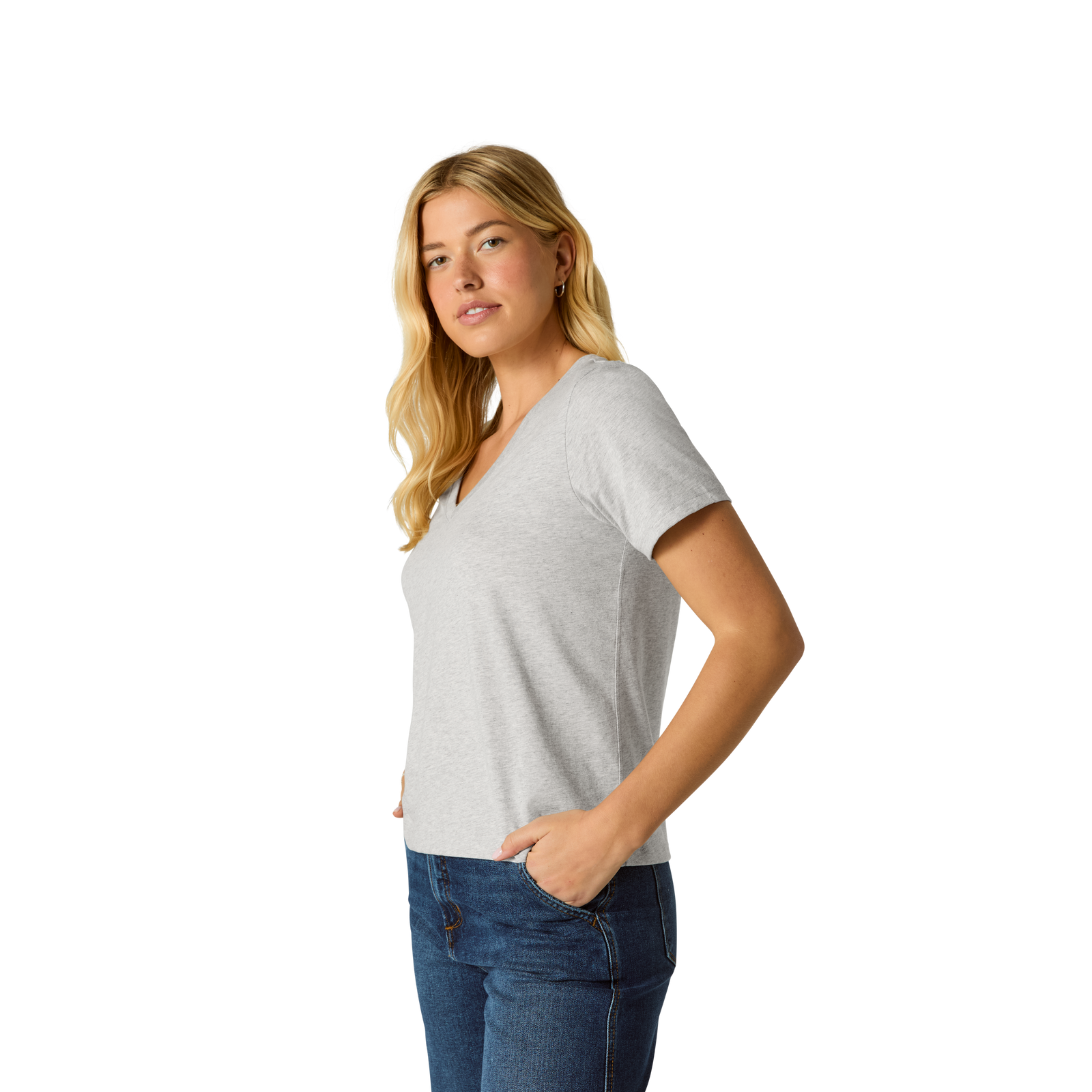 Pima Cotton V-Neck T-Shirt - Varsity Grey Heather WO2 [8738]