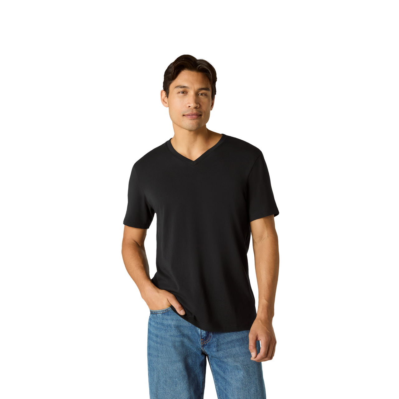 Pima Cotton V-Neck T-Shirt - Black MO1 [8758]