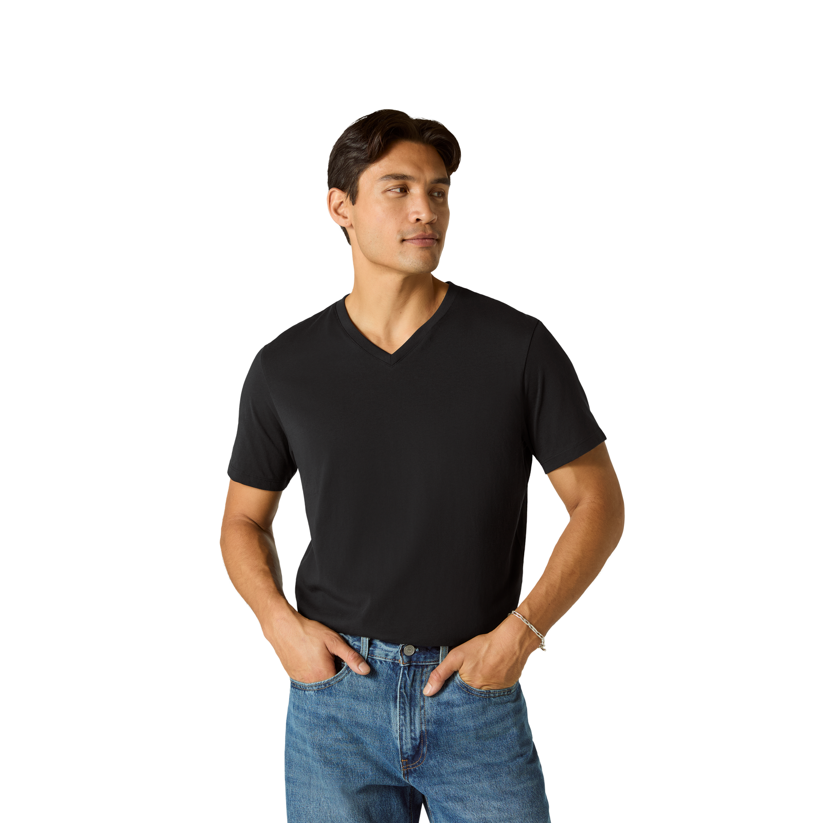 Pima Cotton V-Neck T-Shirt - Black MO4 [8758]