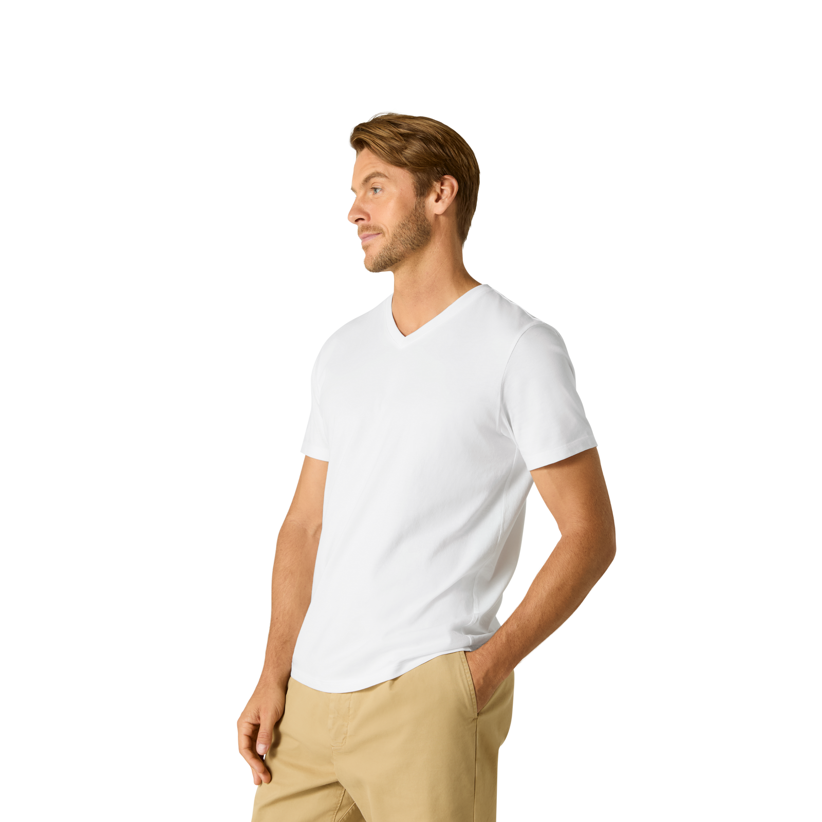 Pima Cotton V-Neck T-Shirt - White MO2 [8758]