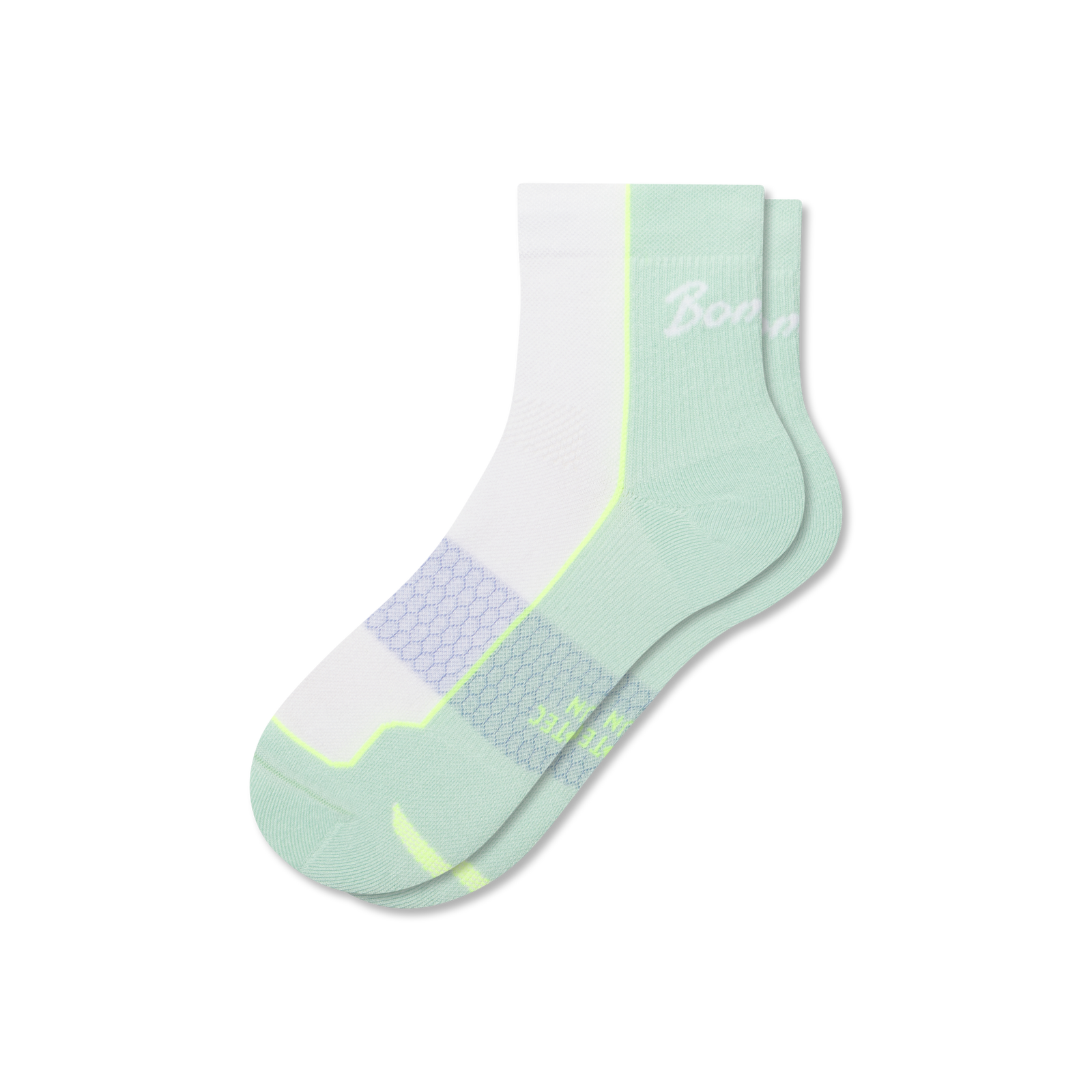Running Quarter Socks - White / Foam Green L [8820]
