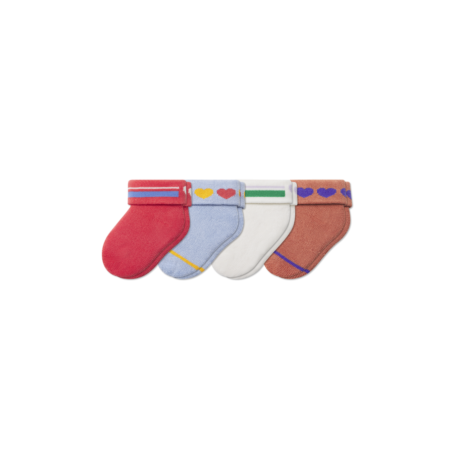 Baby Hearts Sock 4-Pack (0-6 Months) - Run Hike Cushion