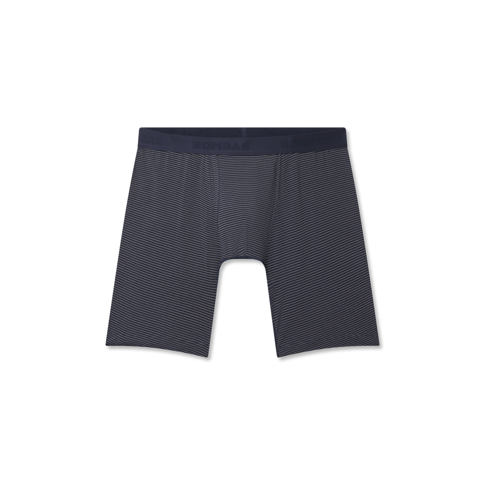 Men's Cotton Modal Blend Long Boxer Brief - Midnight Navy Stripe L [8969]