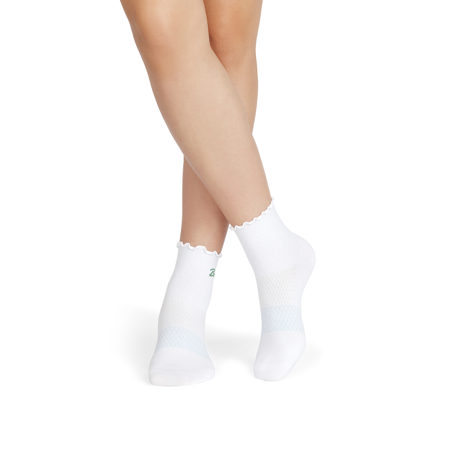 Women’s Ruffle Athletic Quarter Socks - white moss WO1 [9161]