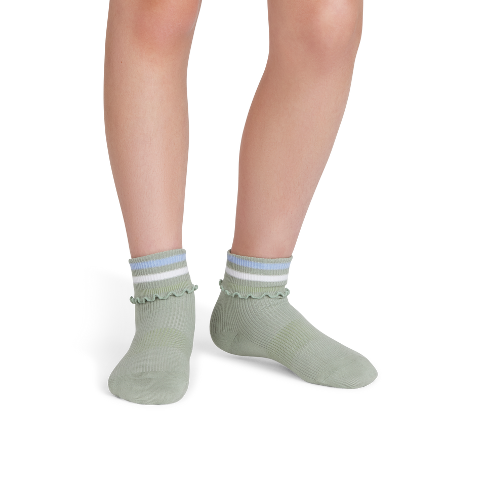 Ruffle Rib Quarter Socks - sagestone YO1 [9178]