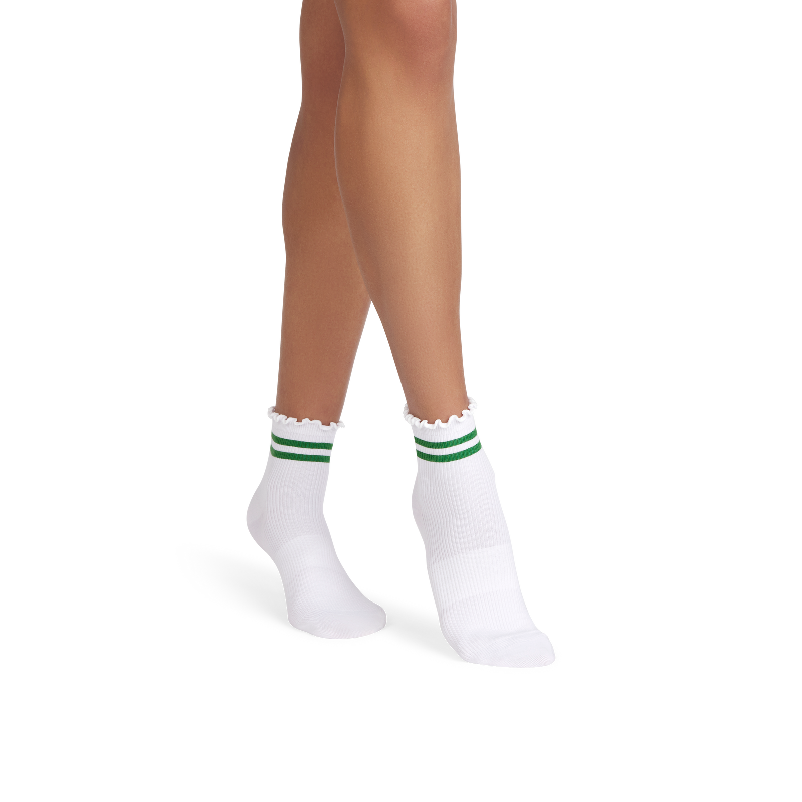 Women's Ruffle Rib Quarter Socks - white stripe WO1 [9185]