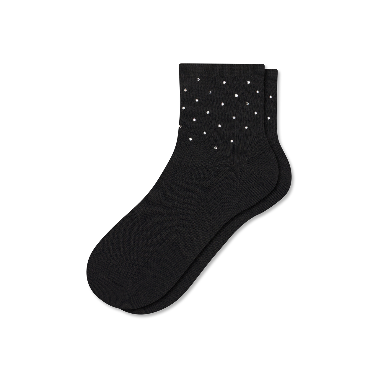 Lightweight Rhinestone Quarter Socks - black silver L [9724]