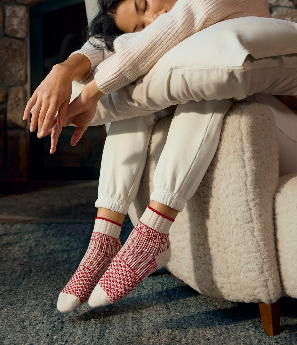 Merino Wool Blend Sweater Socks - Red Ivory [9791][LIFESTYLE]