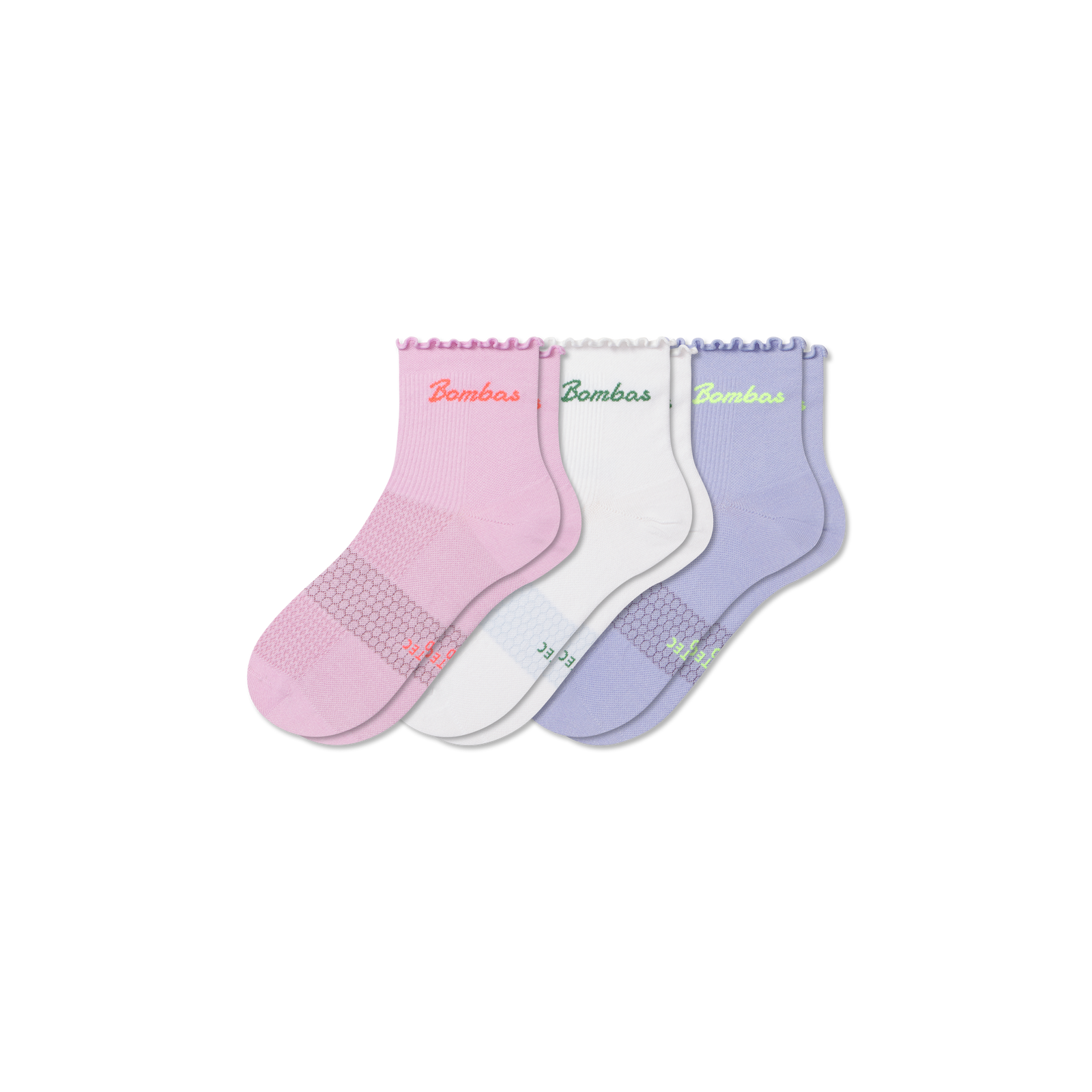 Women’s Ruffle Athletic Quarter Sock 3-Pack - pink haze mix L [9908]