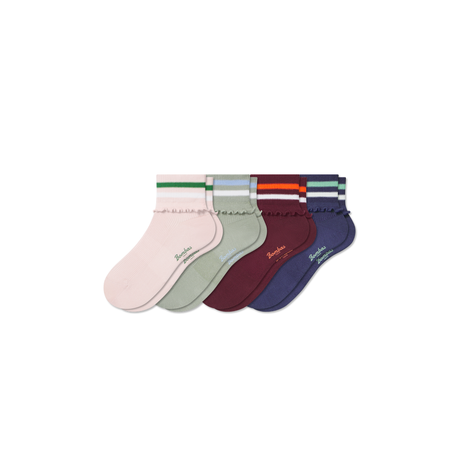 Youth Foldover Ruffle Quarter Sock 4-Pack - Run Low Cut Move