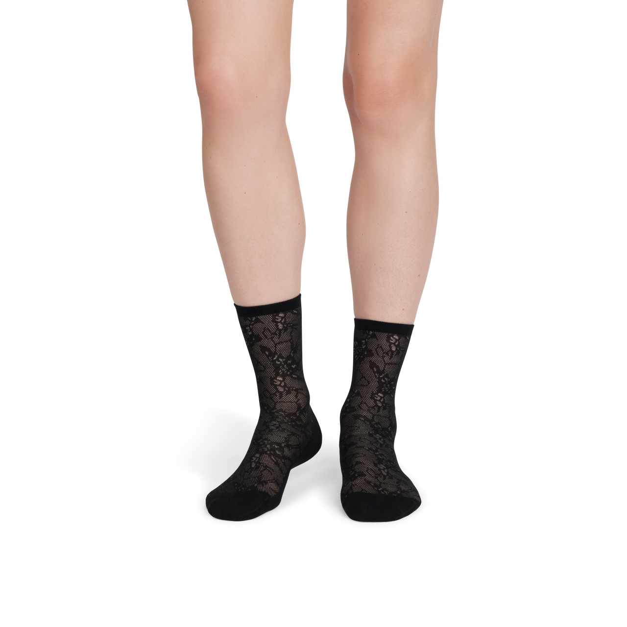Women’s Floral Lace Half Calf Socks - black WO1 [9996]