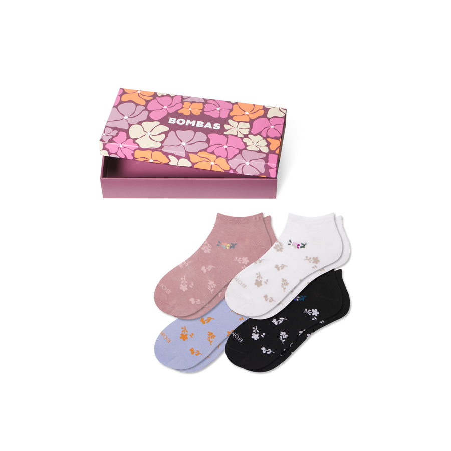 Women's Floral Lightweight Ankle Sock 4-Pack Gift Box - Gift Stash Storage
