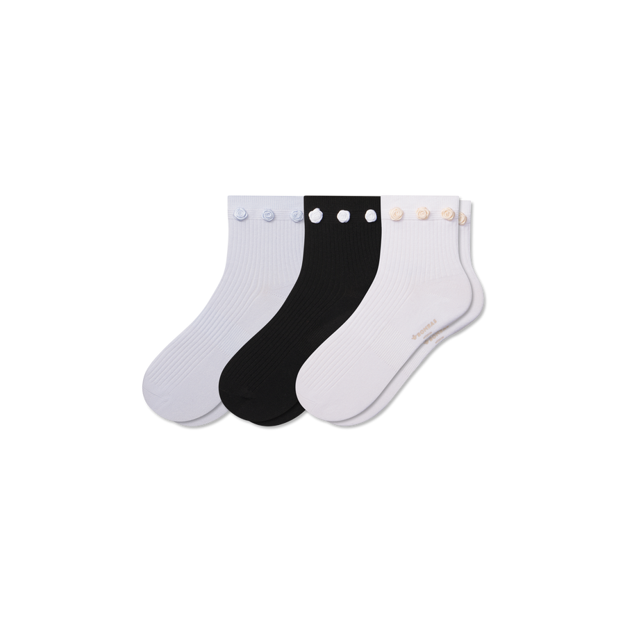 Women's Rosette True Rib Quarter Sock 3-Pack - Steady Travel Rotation