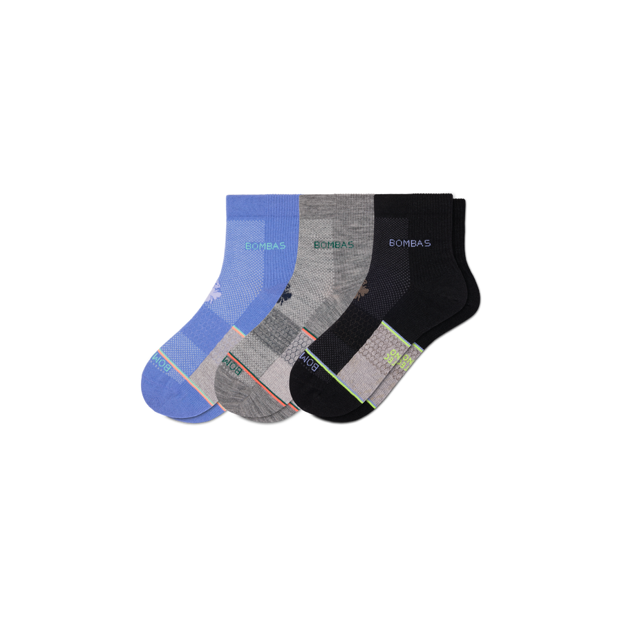 Men's UltraLite Sport Merino Wool Blend Quarter Sock 3-Pack - Smooth Run Cushion