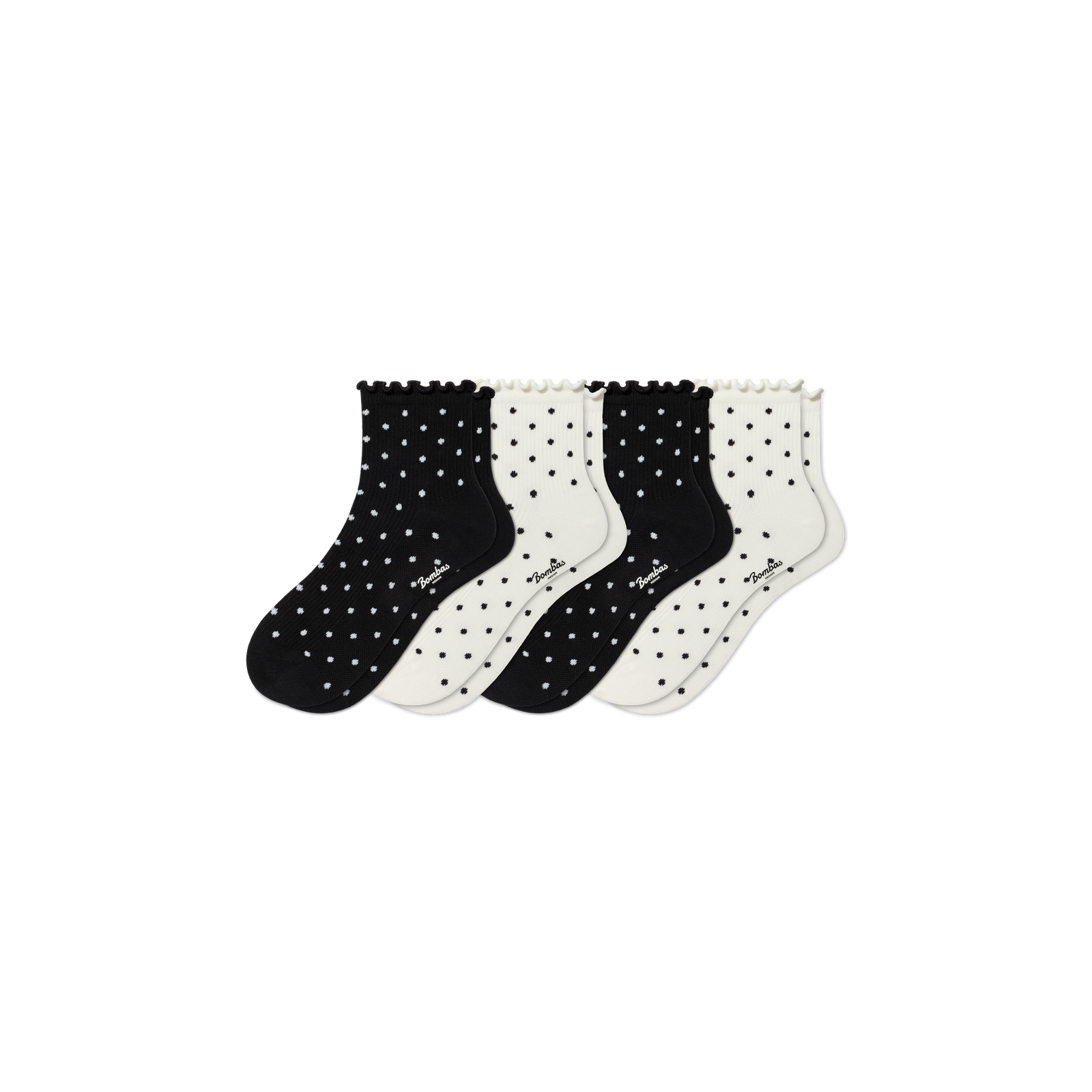 Women's Ruffle Rib Quarter Sock 4-Pack - Black Polka Dot Mix L